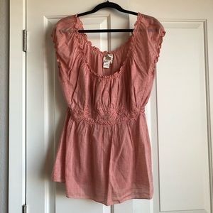 Peach Peasant Blouse, Short Sleeve, Size L